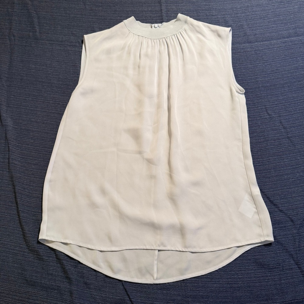 Vince Womens Light Blue 100% Silk Ribbed Mock Neck Sleeveless Blouse Top Size M‎